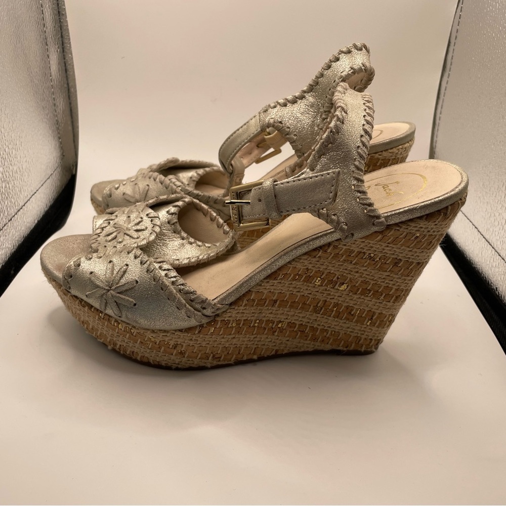 Jack Rogers cork Elegant Silver Wedge Sandals size 7.5